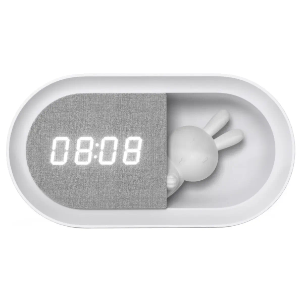 Dziecięca lampka nocna z budzikiem Bunny 328151 LED 1,2W 3000K biała szara