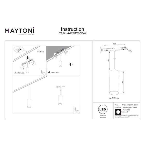 Szynowa lampa magnetyczna Focus TR041-4-12WTW-DD-W LED 12W 2700-6000K ścieżka świetlna biała