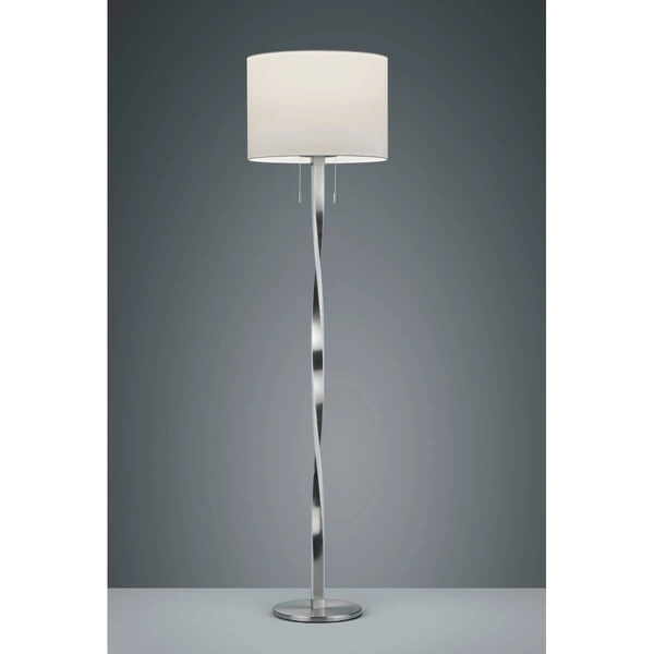 Stojąca lampa do salonu Nandor 475310307 metalowa z abażurem biała nikiel