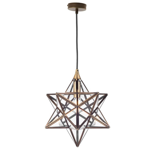 Wisząca lampa metalowa szklana Ilario ILA0175 gwiazda czarna mosiądz