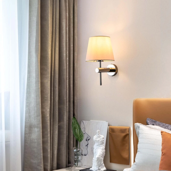 Abażurowa lampa ścienna TIVOLI LP-1133/1W CH Light Prestige metalowa oprawa kinkiet chrom biały