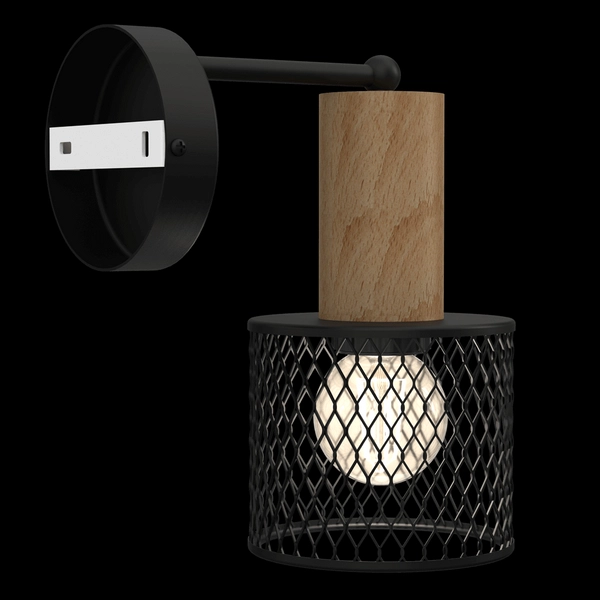 Industrialna lampa ścienna Sobresa do pokoju czarna drewno