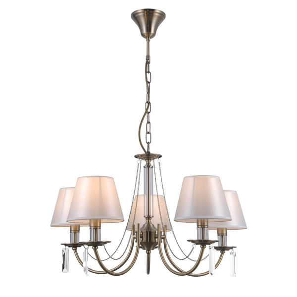 Żyrandol LAMPA wisząca SOLANA PND-28366-5 Italux antyczna OPRAWA abażurowy ZWIS na łańcuchu brąz biały