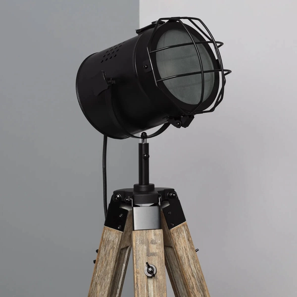 Podłogowa lampa Retro ABR-RRV-C-E27 Abruzzo reflektor drewniany czarny