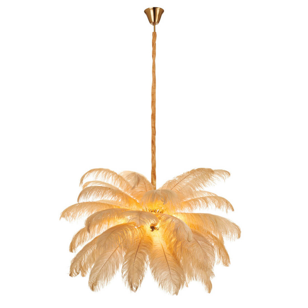 Nowoczesna lampa wisząca EMU ST-DN127 beige pióra beżowy złoty