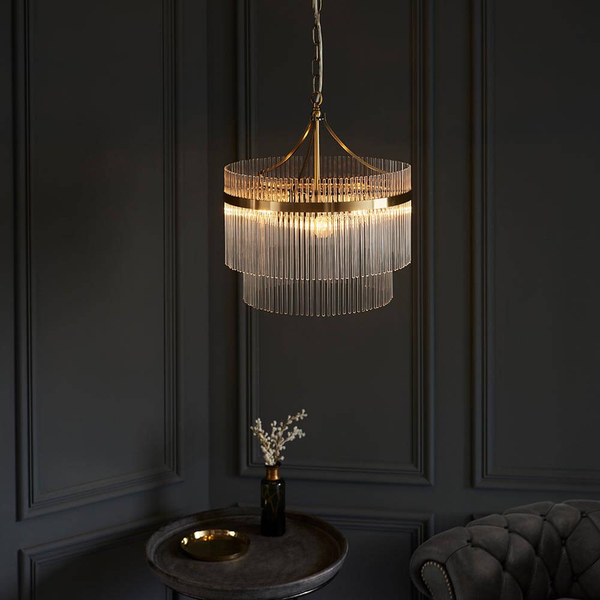 Łańcuchowa lampa wisząca Marietta 99167 szklana nad wyspę mosiądz