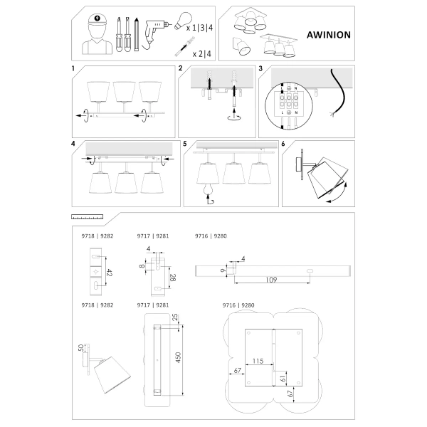 Drewniana lampa sufitowa AWINION 9717 potrójna do jadalni brązowa szara