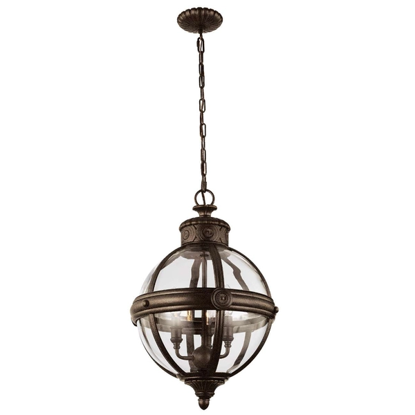 LAMPA wisząca FE-ADAMS-3P-ANL Elstead FEISS metalowa OPRAWA rustykalna ZWIS kula ball na łańcuchu nikiel przezroczysta