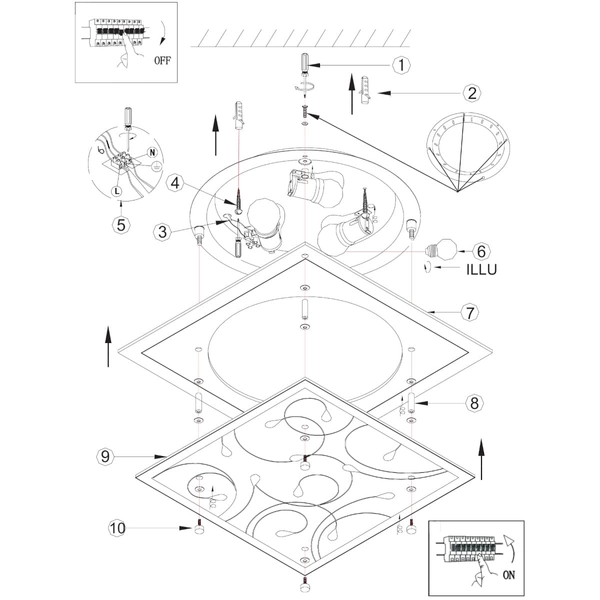 Kwadratowa lampa sufitowa Ayana 40412-3 Globo kryształki szklana bursztynowa