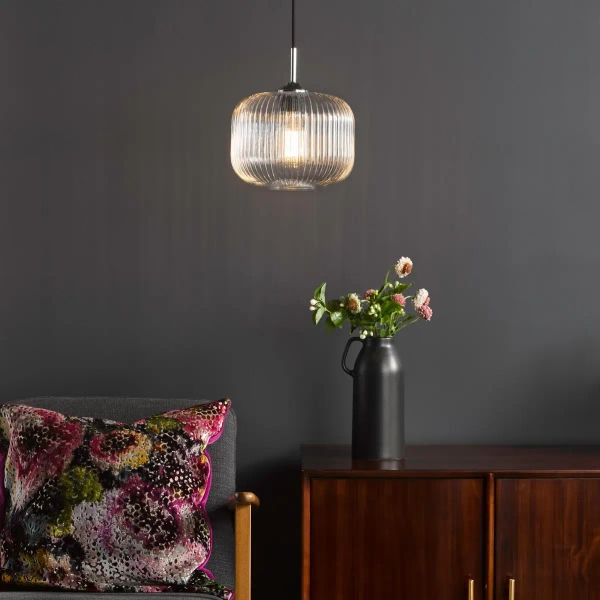 Regulowana wisząca lampa Demarius DEM0108 ryflowany szklany przezroczysty