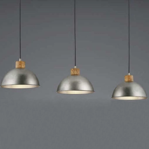 Wisząca LAMPA industrialna DELHI 303400367 Trio loftowa OPRAWA kopuły ZWIS drewniana belka nikiel brązowa