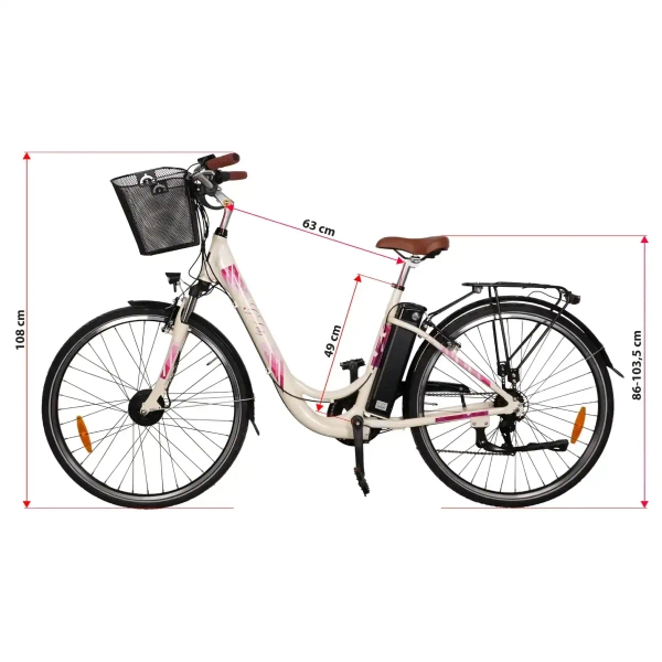 Rower elektryczny z koszykiem Goldbike 326942 28" do 80 km 42V / 2A różowy