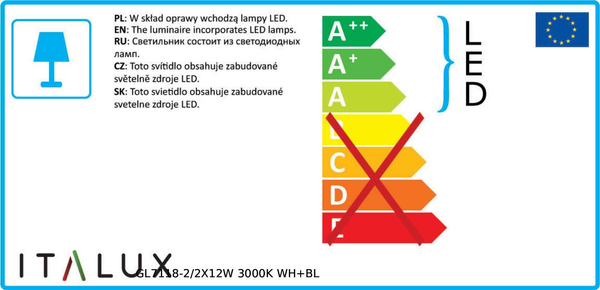 Spot LAMPA sufitowa PATRIZIO GL7118-2/2X12W 3000K WH+BL Italux podtynkowa OPRAWA LED 24W wpust REFLEKTORKI do zabudowy białe