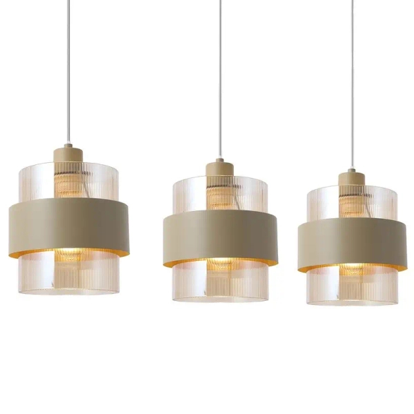 Żebrowana lampa wisząca do jadalni Valentino ML2239 potrójna beżowa