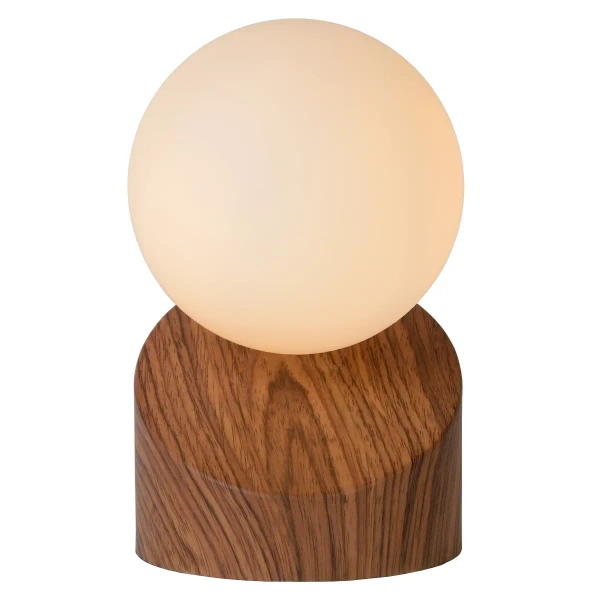 Dotykowa lampa nocna Len 45561/01/70 Lucide okrągła kula biała drewniana