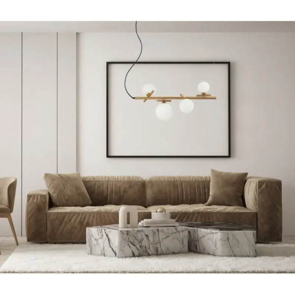 Szklana lampa wisząca Reverso PND-5622-4-BRO-W mosiądz