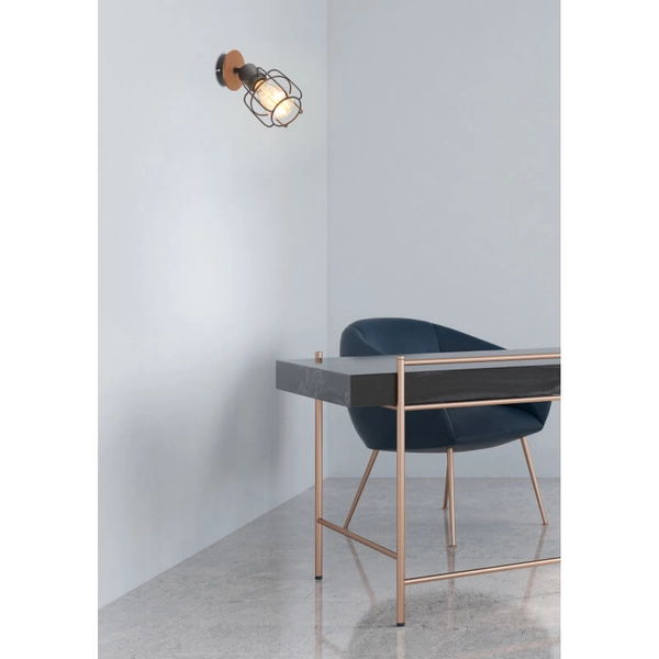 Ścienna lampa druciana Willa 54037-1 do salonu czarna drewno
