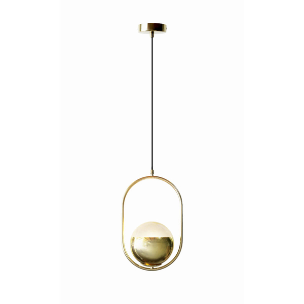 Wisząca lampa salonowa Vouge szklana kula biała złota