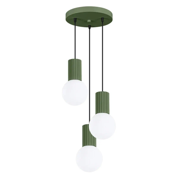 Jadalniana lampa wisząca HALO SL.1725 ryflowana kule białe oliwkowe