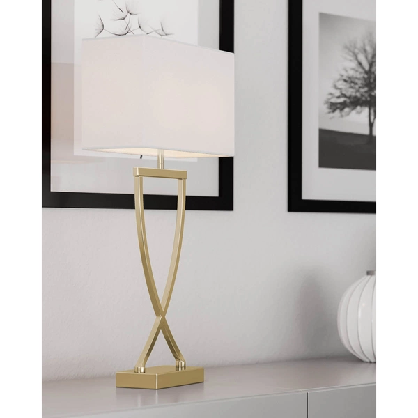 Stojąca lampa sypialniana Omega na szafkę nocną biała złota