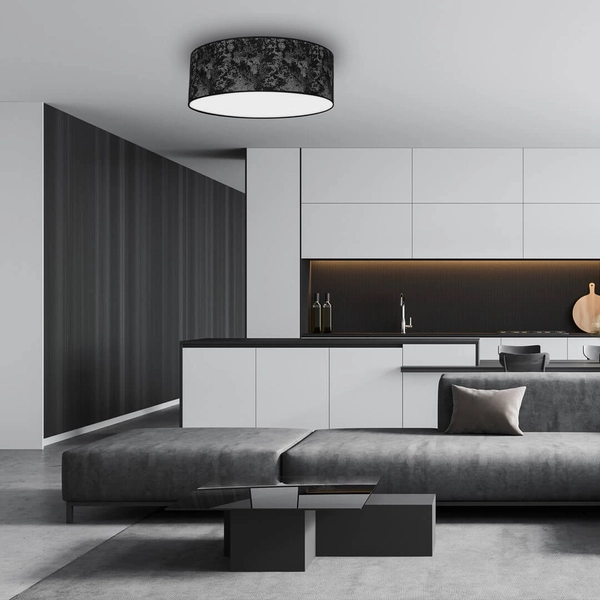 Abażurowy plafon salonowy Satino okrągły czarny srebrny