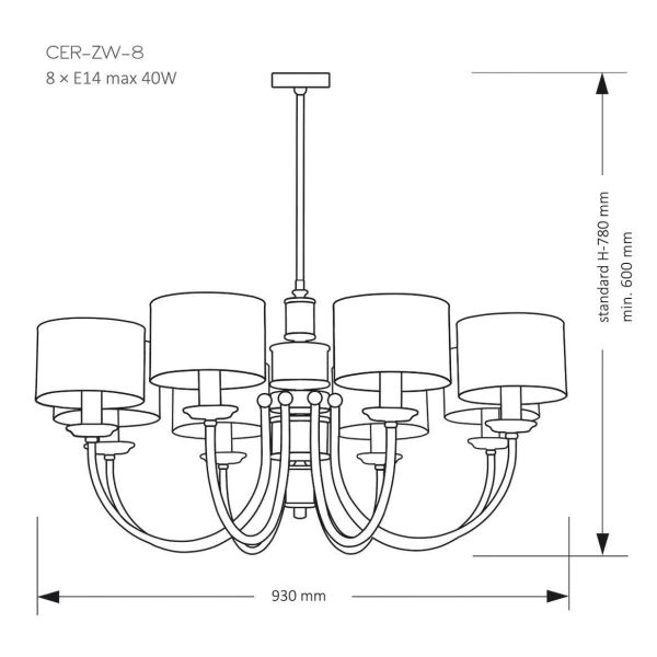 Pałacowy żyrandol z abażurami Cero CER-ZW-8 (N) klasyczny nikiel szary