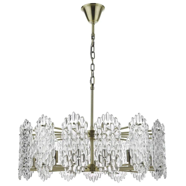 Wisząca lampa glamour Porthos POR1575 kryształowa na łańcuchu mosiądz