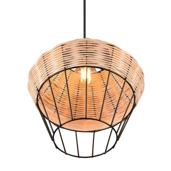 Zwisająca lampa Borka R31261936 RL Light koszyk druciak drewniana czarna