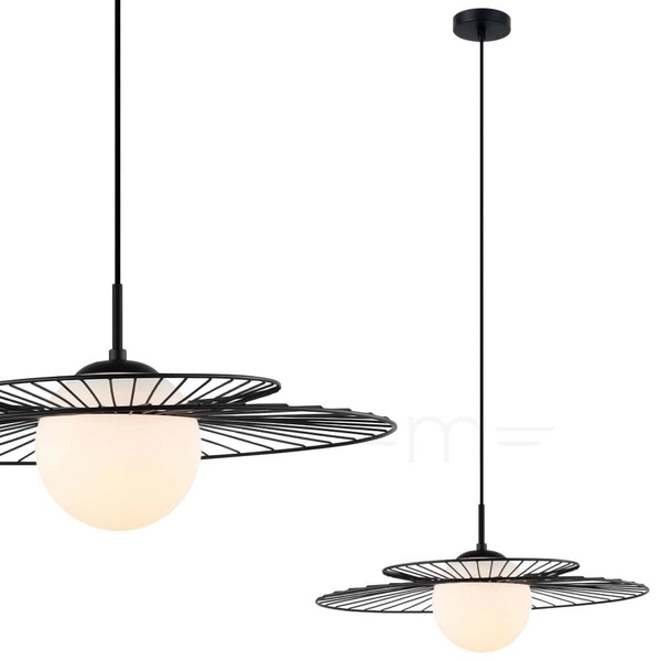 Druciana LAMPA wisząca SARAH MDM-4000/1 BK Italux okrągła OPRAWA szklana kula ball ZWIS kapelusz czarny biały