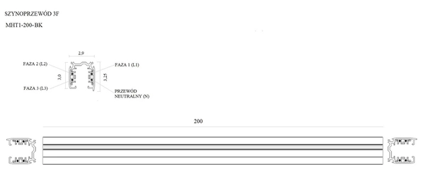 Szynoprzewód sufitowy 2 m Aluminum 4 wires Track MHT1-200-BK Maxlight 3-fazowa ścienna LISTWA natynkowa 230V czarna