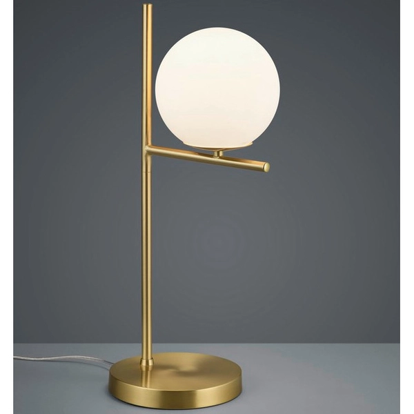 Stojąca LAMPA stołowa NYXIS DL108502000 Trio modernistyczna LAMPKA szklana kula mosiądz biała