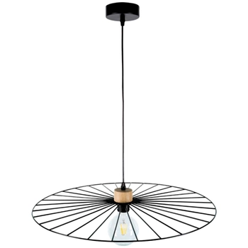 Loftowa lampa wisząca ANTONELLA 189419104 druciana kapelusz czarny drewno