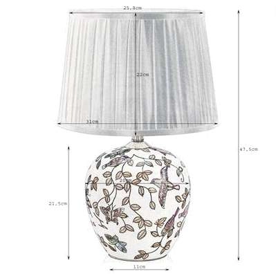 Abażurowa LAMPA stołowa MANSION 107040 Markslojd ceramiczna LAMPKA klasyczna wzorki retro ptaki biały