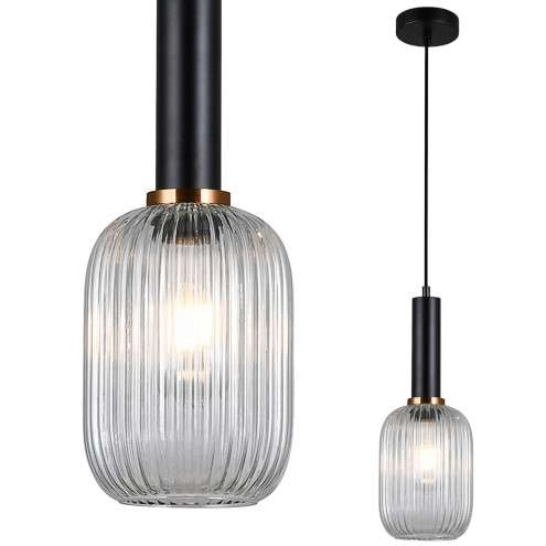 LAMPA wisząca ANTIOLA PND-5588-1M-BK+CL Italux szklana OPRAWA plisowany ZWIS loftowy czarny przezroczysty