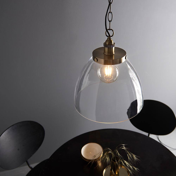 Wisząca lampa nad stół Hansen Grand 102926 szklana mosiądz przezroczysta