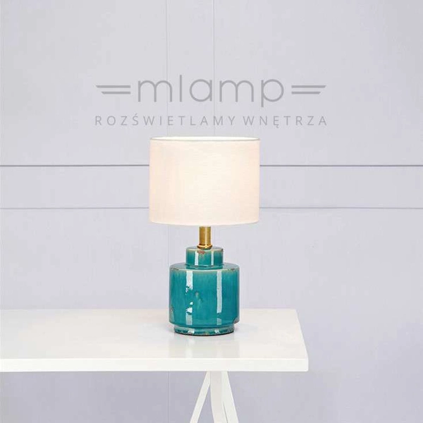 Biurkowa LAMPKA stojąca COUS 106606 Markslojd abażurowa LAMPA stołowa biała niebieska antyczna