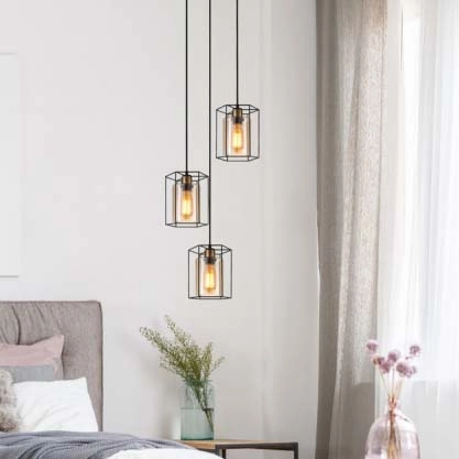 3-płomienna lampa wisząca Kalula PND-78901-3A-BK+AMB do jadalni czarna bursztynowa