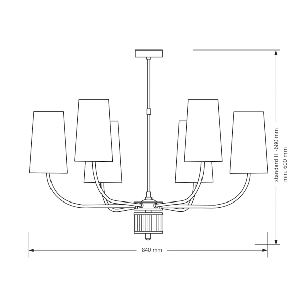 Abażurowy żyrandol Pesaro PES-ZW-6 (Z) do jadalni mosiądz czarny