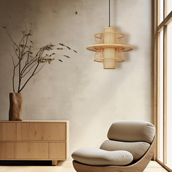 Wisząca lampa skandynawska Astra LP-3110/1P NT boho drewniana beżowa