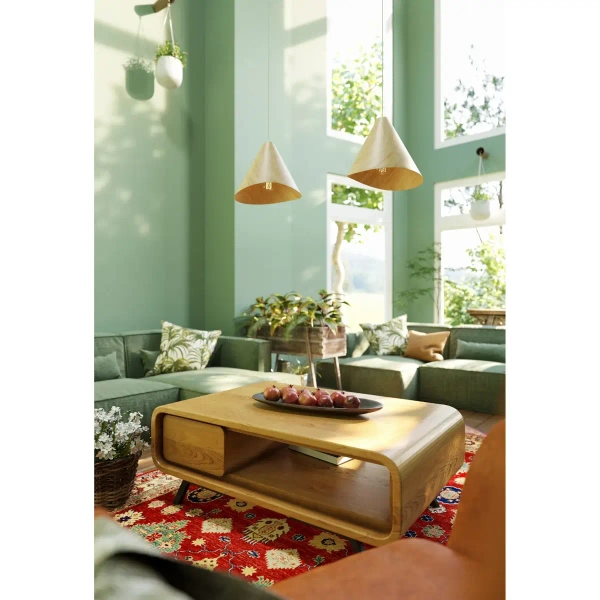 Ekologiczna wisząca lampa Sakura P0609 stożek nad stolik drewniana