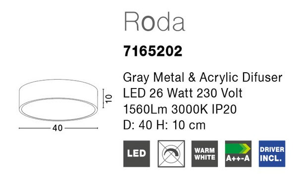 Okrągła lampa przysufitowa Aldea plafon LED 26W 3000K szary