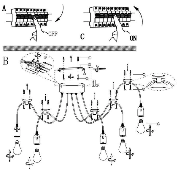 Industrialna LAMPA wisząca MARACANA A110-5 Globo loftowa OPRAWA kable przewody ZWIS pająk żarówki bulbs czarny