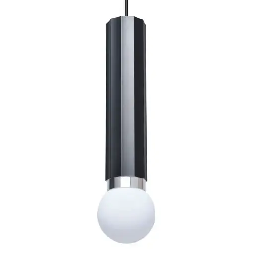 Podłużna lampa wisząca Macera PND-33849-1-BK tuba kula biała czarna