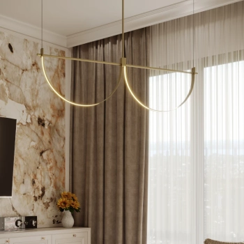 Wisząca lampa do salonu VICTORIA złota P0689 1xLED 40W 3000K geometryczna