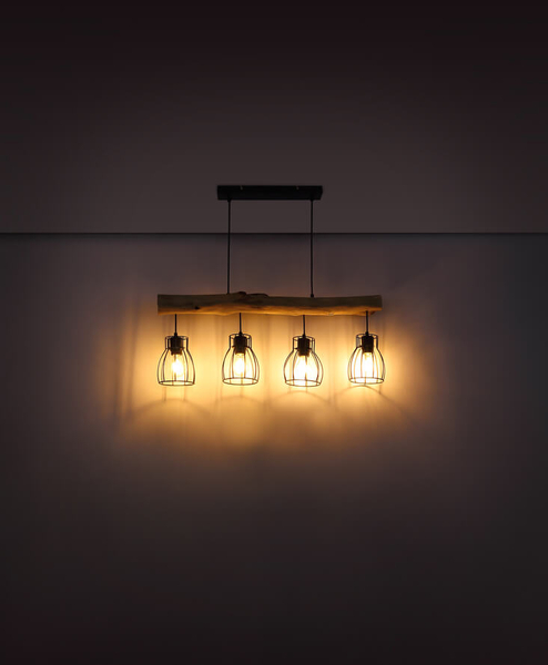 Rustykalna lampa wisząca Mina 15326-4N czarna drewniana