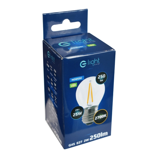Żarówka filamentowa LED 2W E27 G45 2700K biała ciepła
