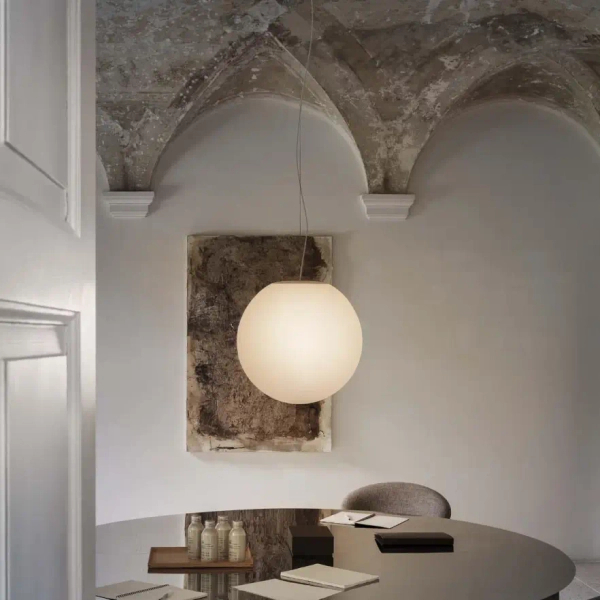 Sypialniana wisząca lampa Mapa biała szklana 1xE27 42W okrągła do jadalni 9087