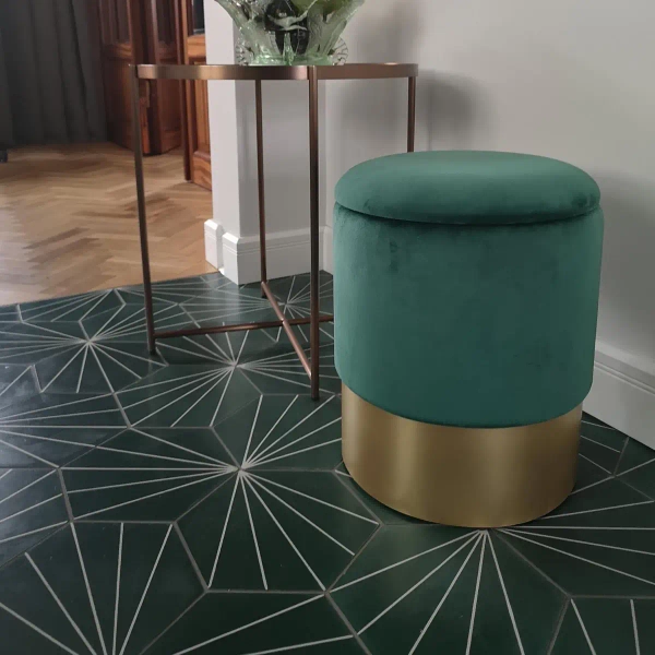 Okrągły puf glamour Velvet VWF17B00B-S-S Moos welur złoty szary