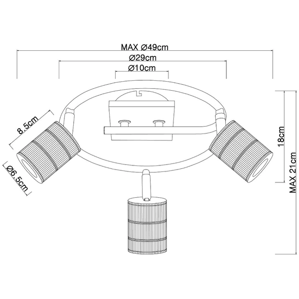 Regulowana LAMPA sufitowa JOSELLA 54033-3 Globo metalowa OPRAWA reflektorki czarne drewno