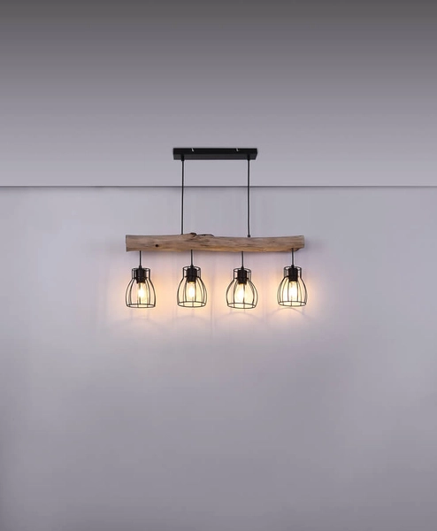 Rustykalna lampa wisząca Mina 15326-4N czarna drewniana